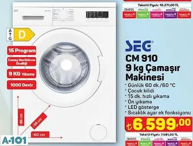 SEG 9 KG ÇAMAŞIR MAKİNESİ SEG 9 KG ÇAMAŞIR MAKİNESİ